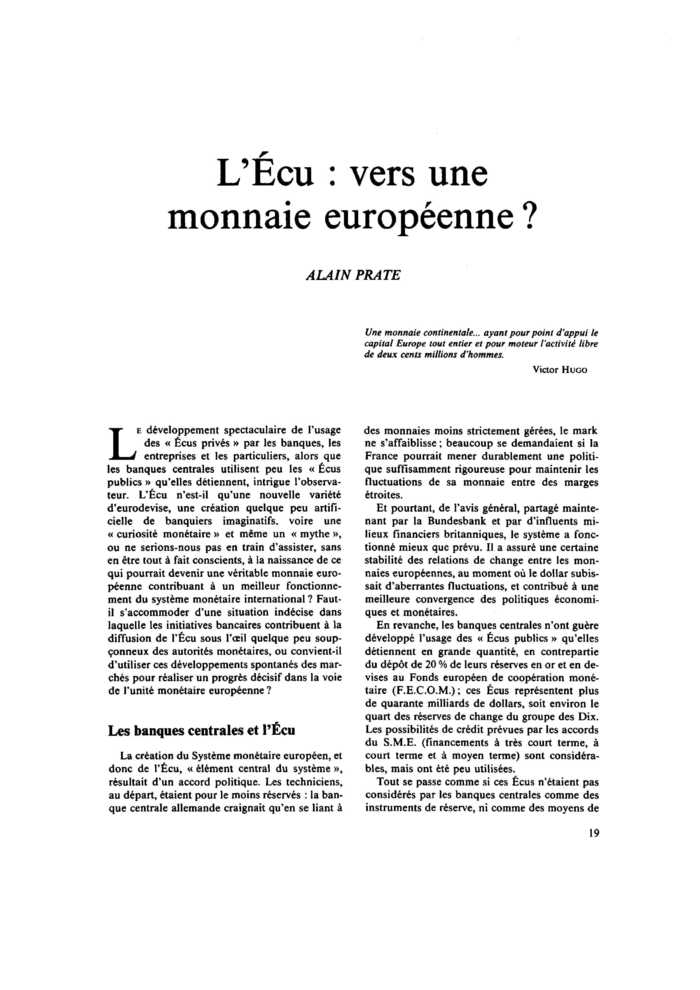 L’Écu : vers une monnaie européenne ?
 – page 1