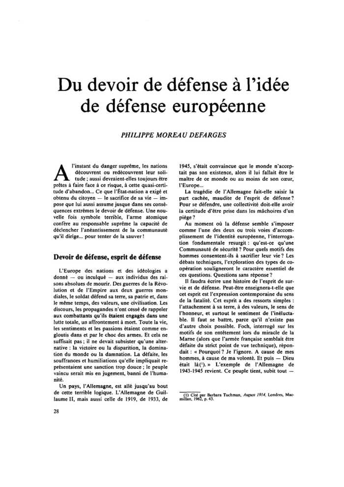Du devoir de défense à l’idée de défense européenne
 – page 1
