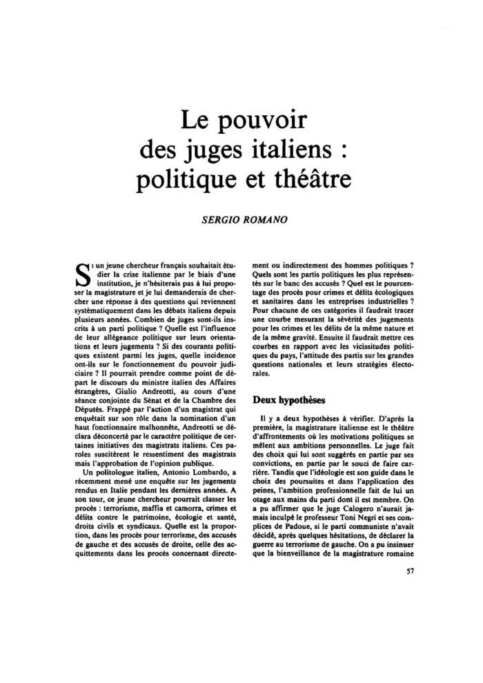 Le pouvoir des juges italiens : politique et théâtre
 – page 1