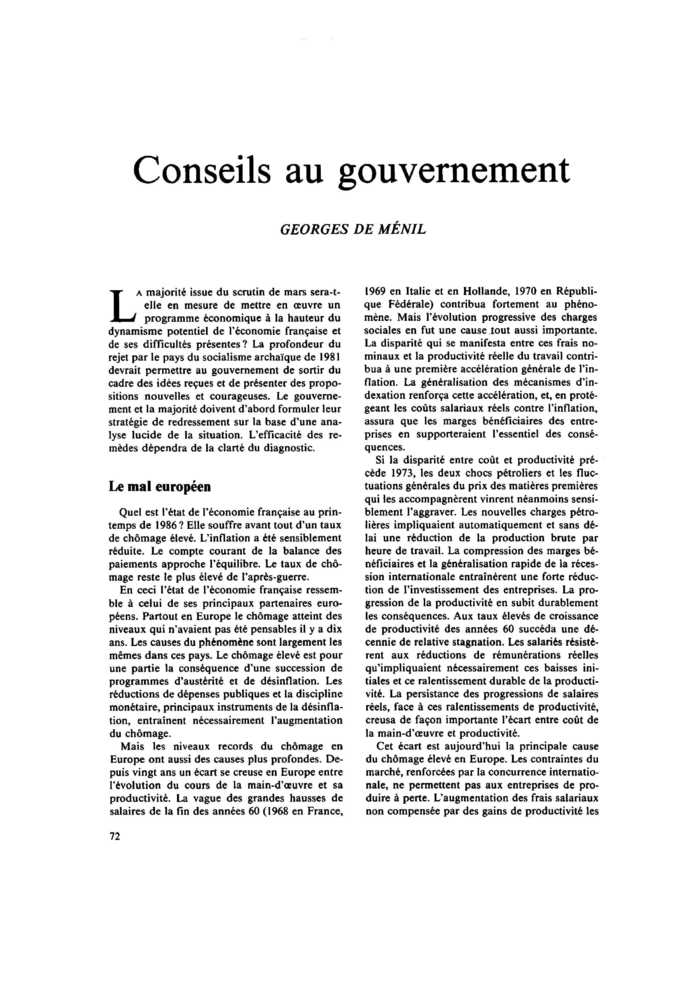 Conseils au gouvernement
 – page 1