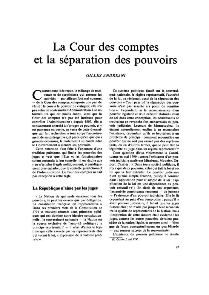 La Cour des comptes et la séparation des pouvoirs
 – page 1