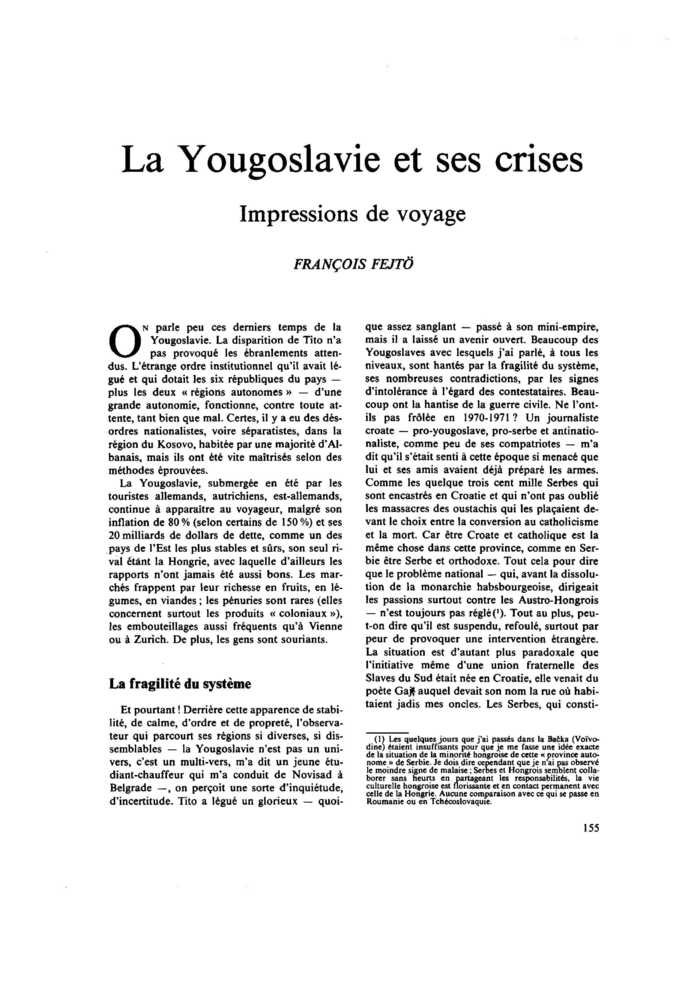 La Yougoslavie et ses crises. Impressions de voyage
 – page 1