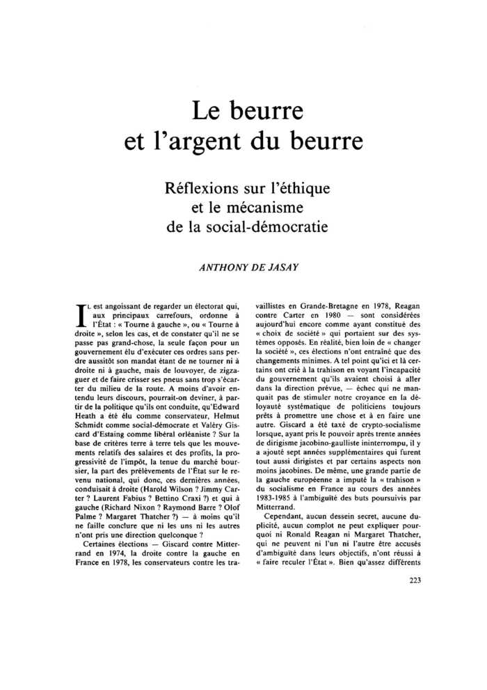 Le beurre et l’argent du beurre. Réflexions sur l’éthique et le mécanisme de la social-démocratie
 – page 1