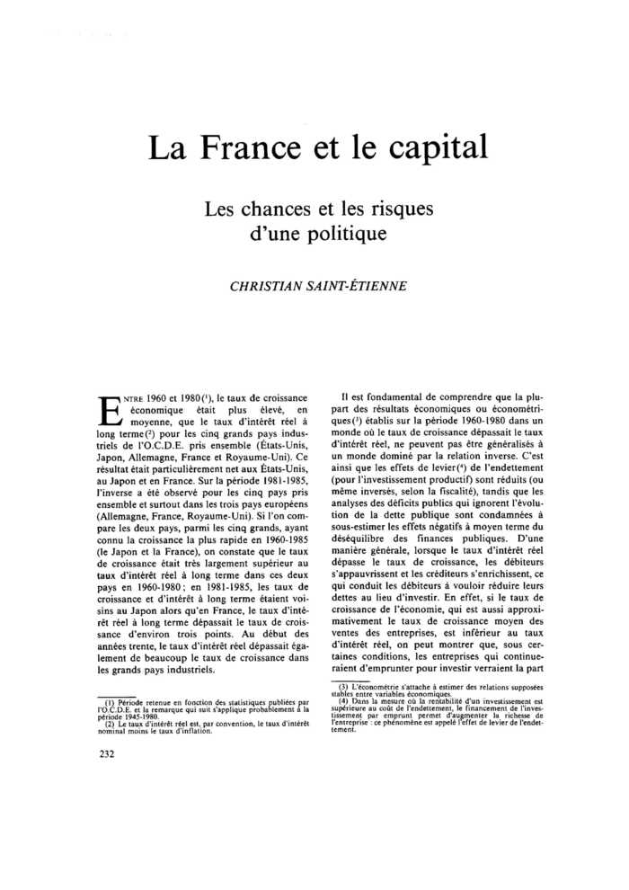 La France et le capital. Les chances et les risques d’une politique
 – page 1