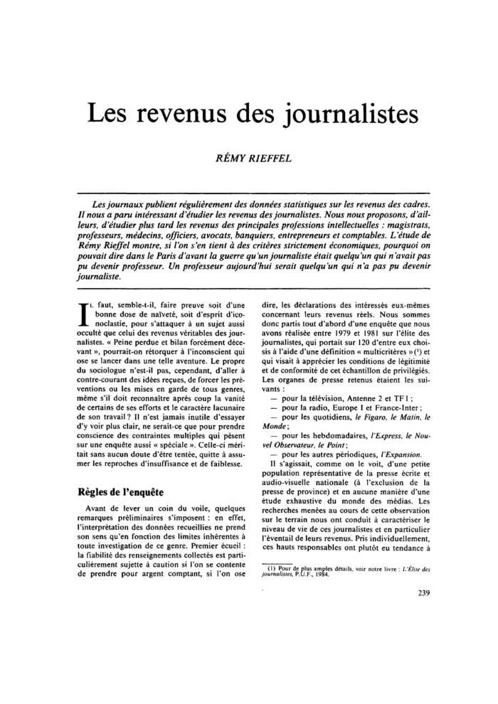 Les revenus des journalistes
 – page 1