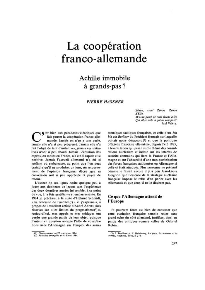 La coopération franco-allemande. Achille immobile à grands-pas ?
 – page 1