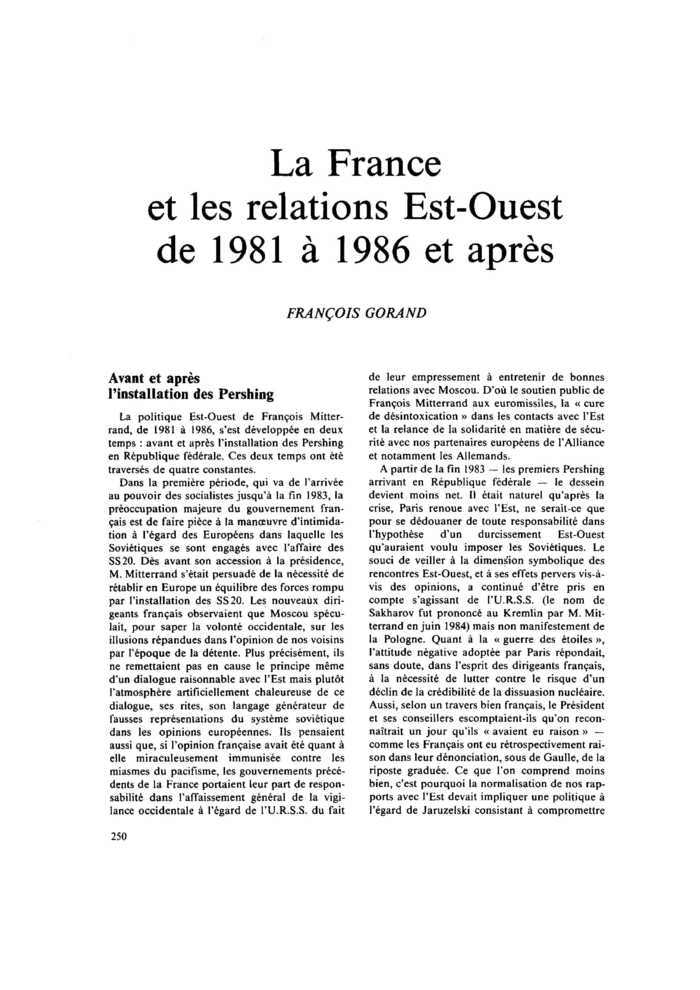 La France et les relations Est-Ouest de 1981 à 1986 et après
 – page 1