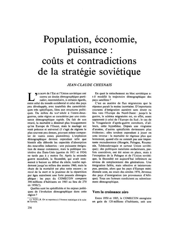 Population, économie, puissance : coûts et contradictions de la stratégie soviétique
 – page 1