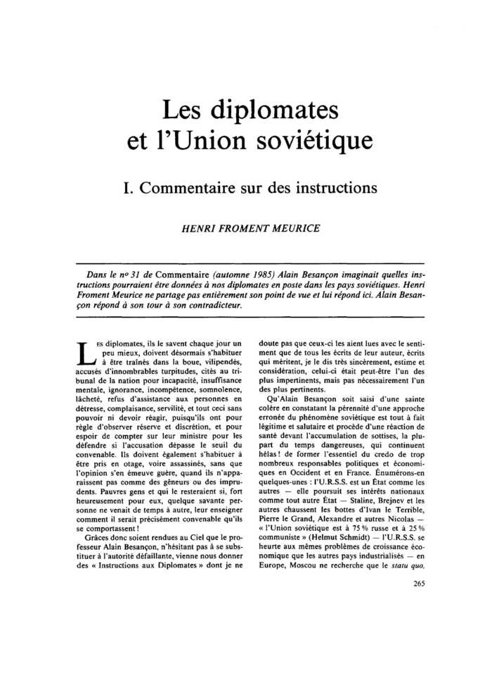 Les diplomates et l’Union soviétique. I. Commentaire sur des instructions
 – page 1
