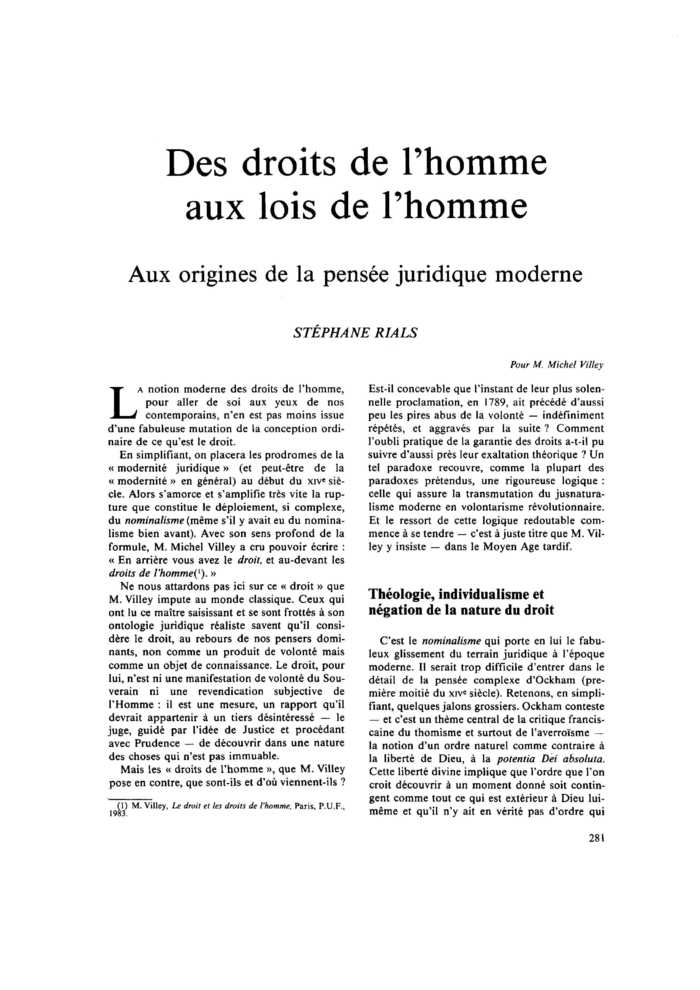 Des droits de l’homme aux lois de l’homme. Aux origines de la pensée juridique moderne
 – page 1