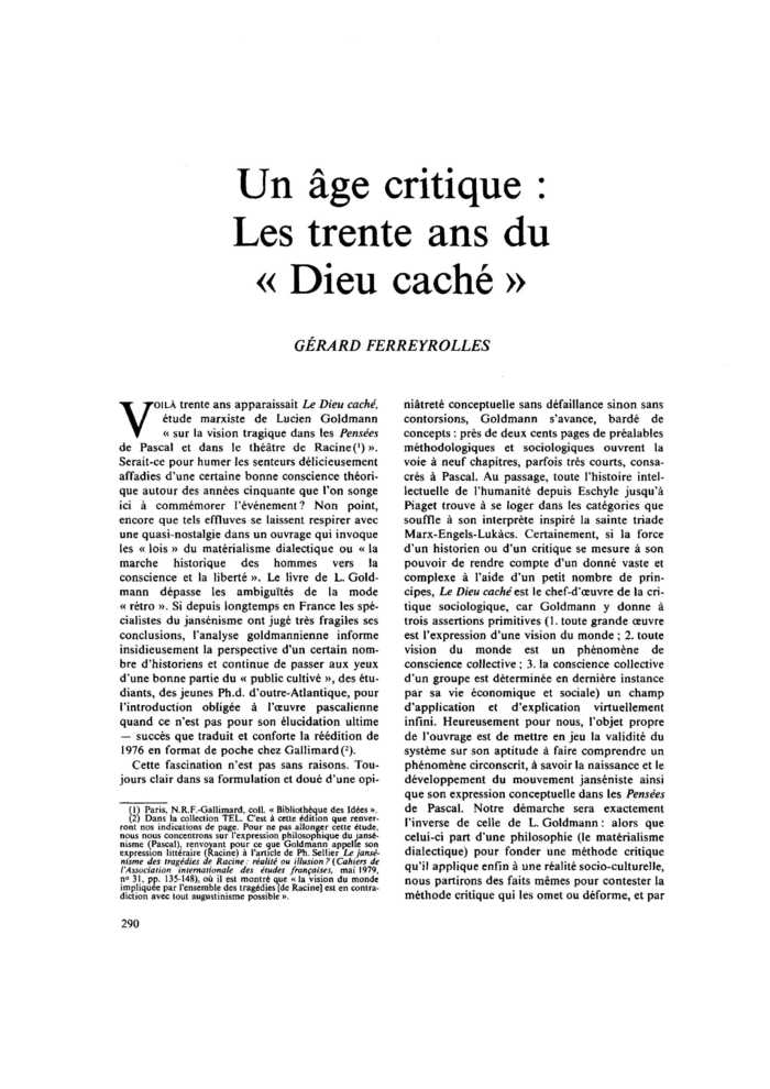 Un âge critique : Les trente ans du « Dieu caché »
 – page 1