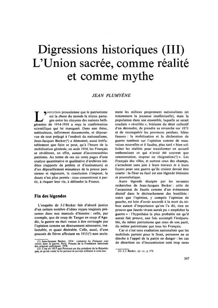 Digressions historiques (III). L’Union sacrée, comme réalité et comme mythe
 – page 1