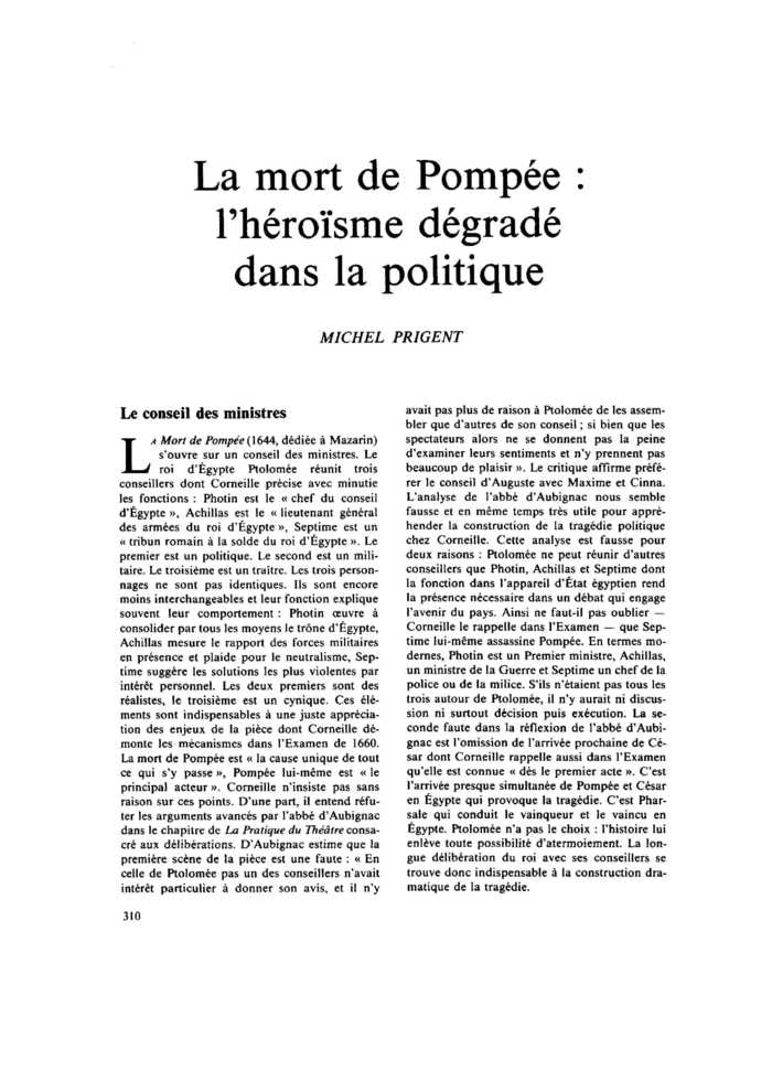 La mort de Pompée : l’héroïsme dégradé dans la politique
 – page 1