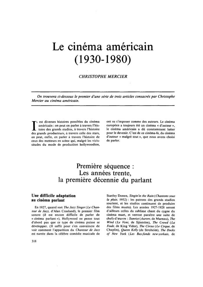 Le cinéma américain (1930-1980)
 – page 1