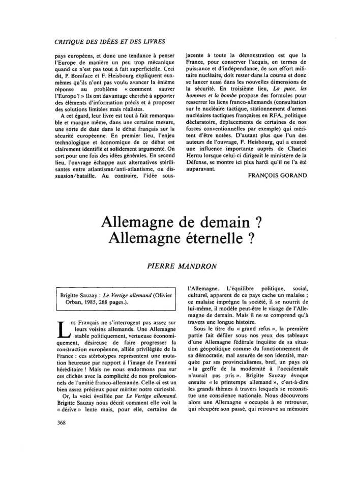 Allemagne de demain ? Allemagne éternelle ?
 – page 1