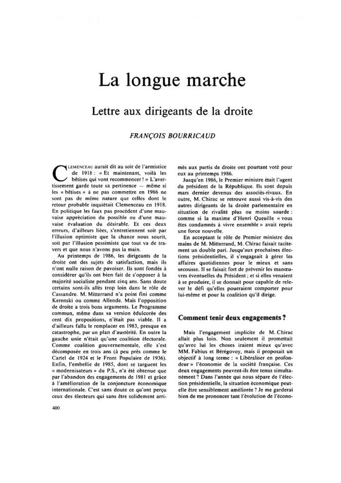 La longue marche. Lettre aux dirigeants de la droite
 – page 1