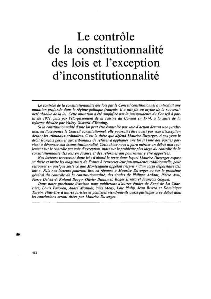 L’exception d’inconstitutionnalité devant les tribunaux ordinaires
 – page 1