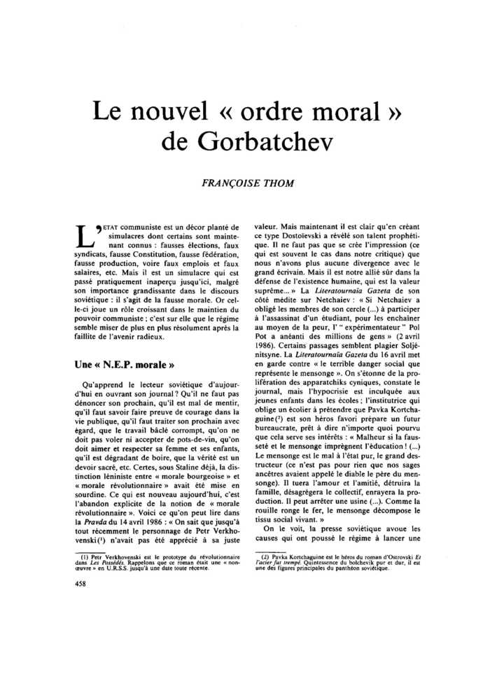 Le nouvel « ordre moral » de Gorbatchev
 – page 1