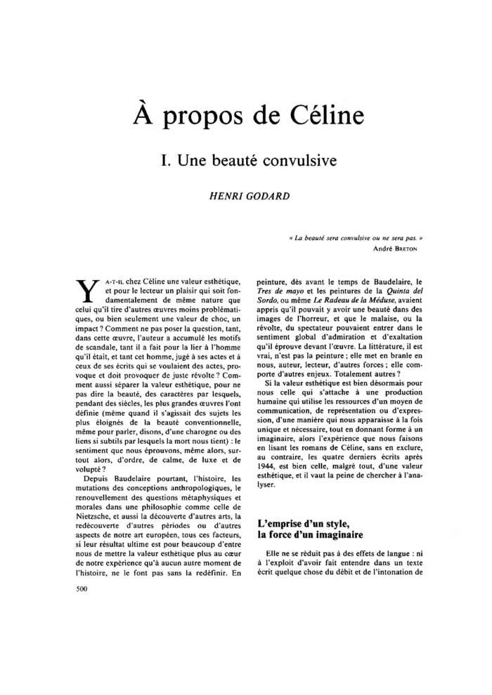 À propos de Céline. I. Une beauté convulsive
 – page 1