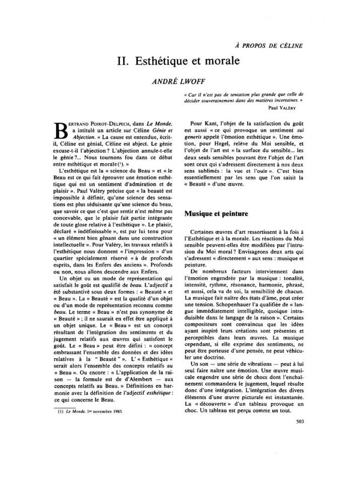 II. Esthétique et morale
 – page 1