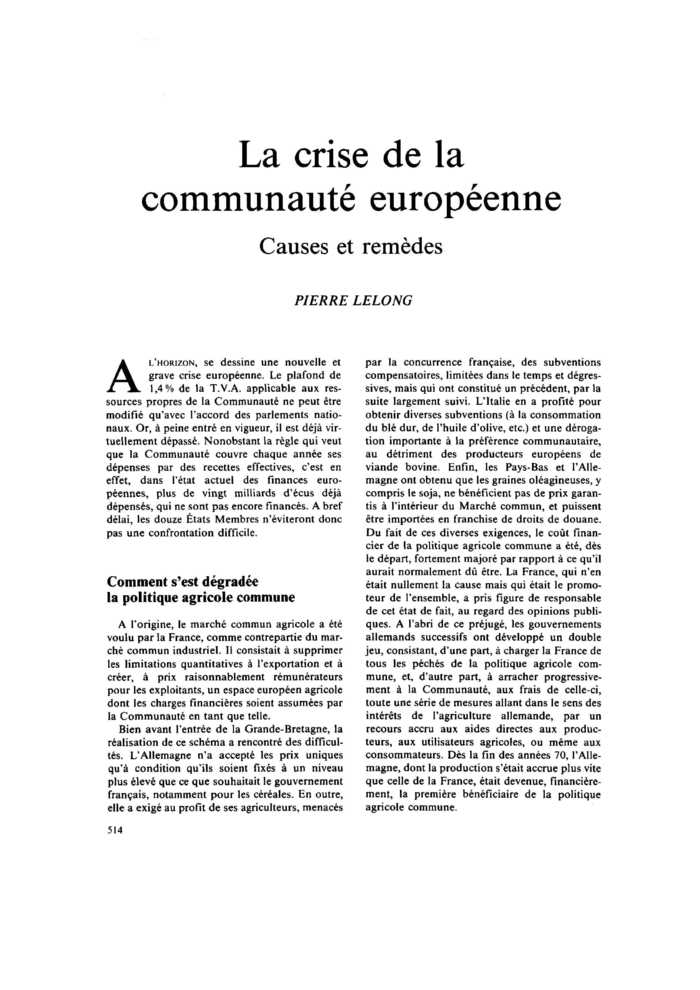 La crise de la communauté européenne. Causes et remèdes
 – page 1