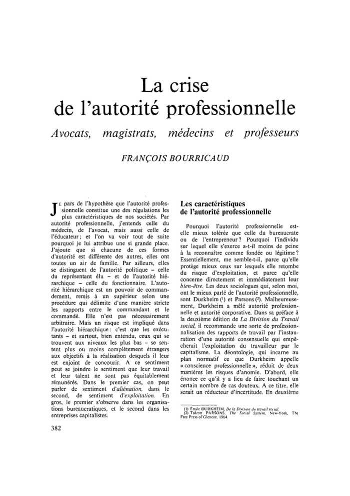 La crise de l’autorité professionnelle. Avocats, magistrats, médecins et professeurs
 – page 1