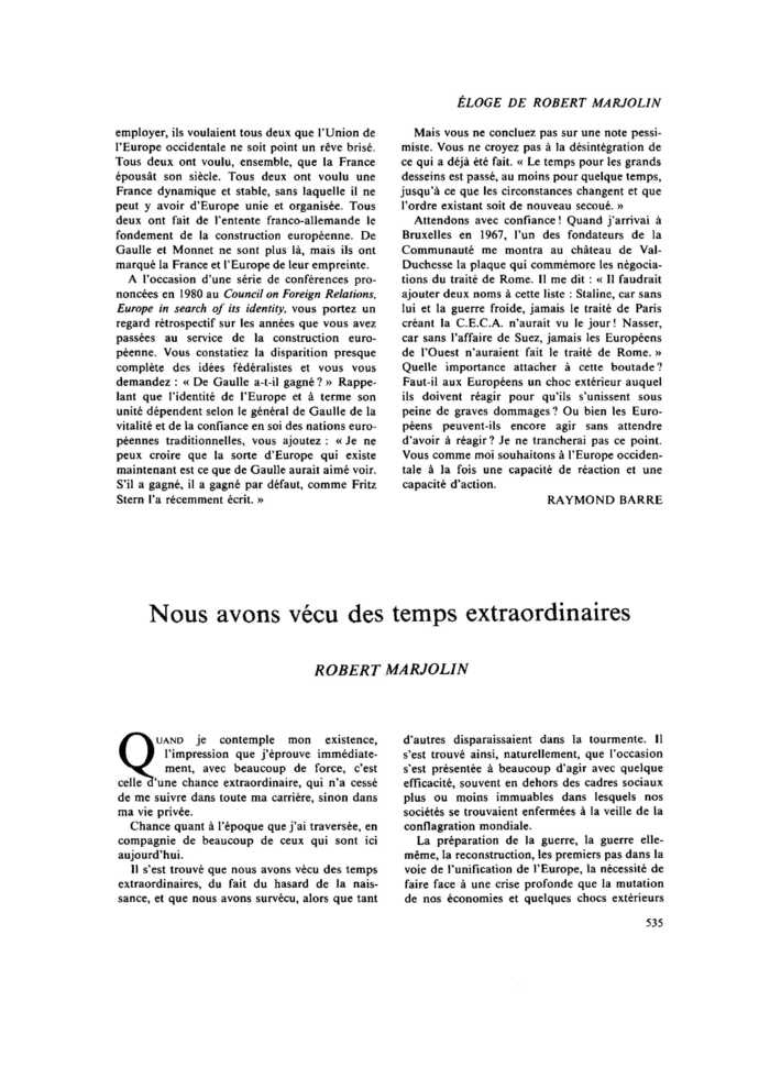 Nous avons vécu des temps extraordinaires
 – page 1