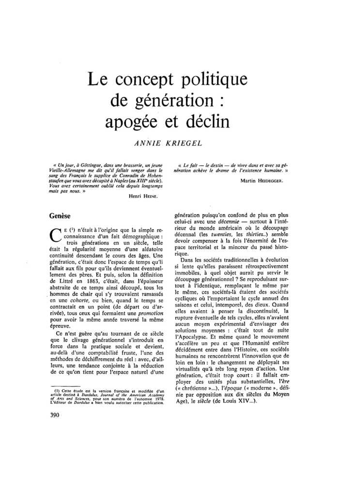 Le concept politique de génération : apogée et déclin
 – page 1
