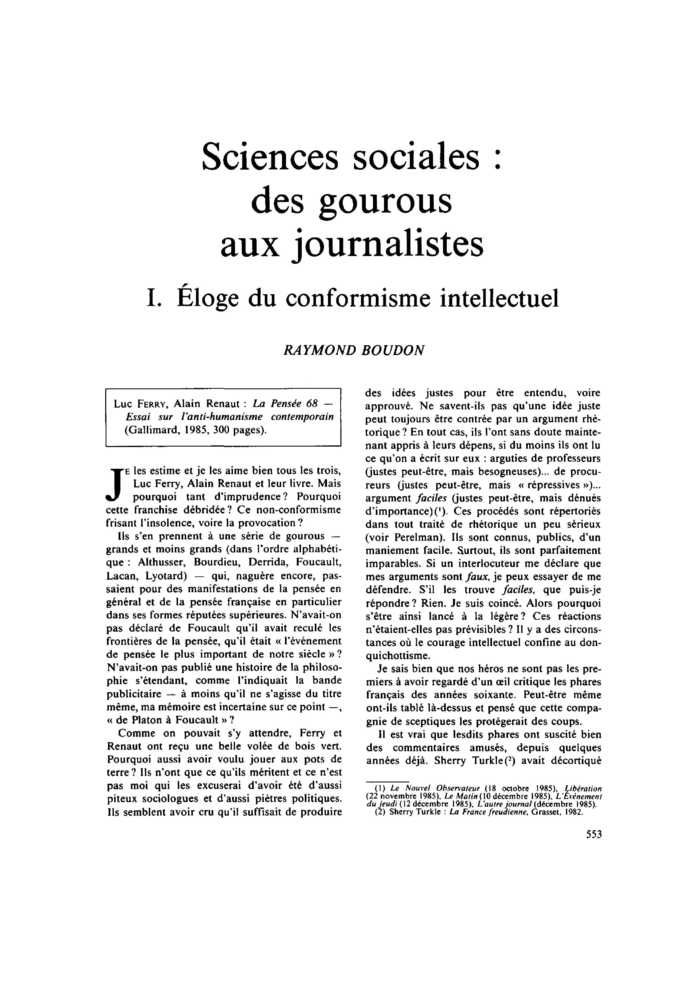 I. Éloge du conformisme intellectuel
 – page 1