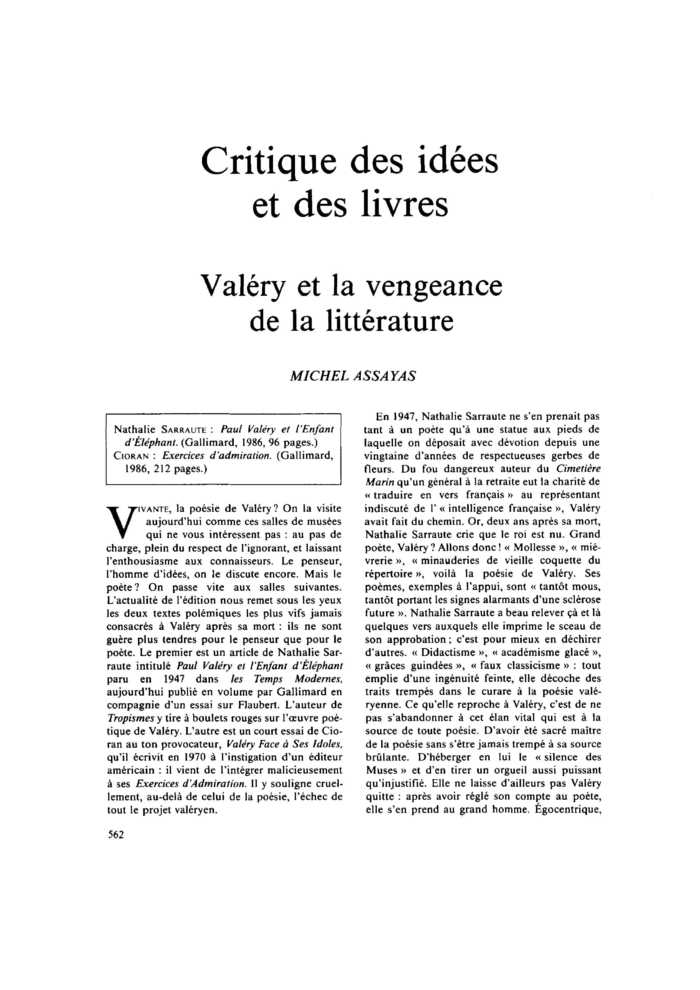 Valéry et la vengeance de la littérature
 – page 1