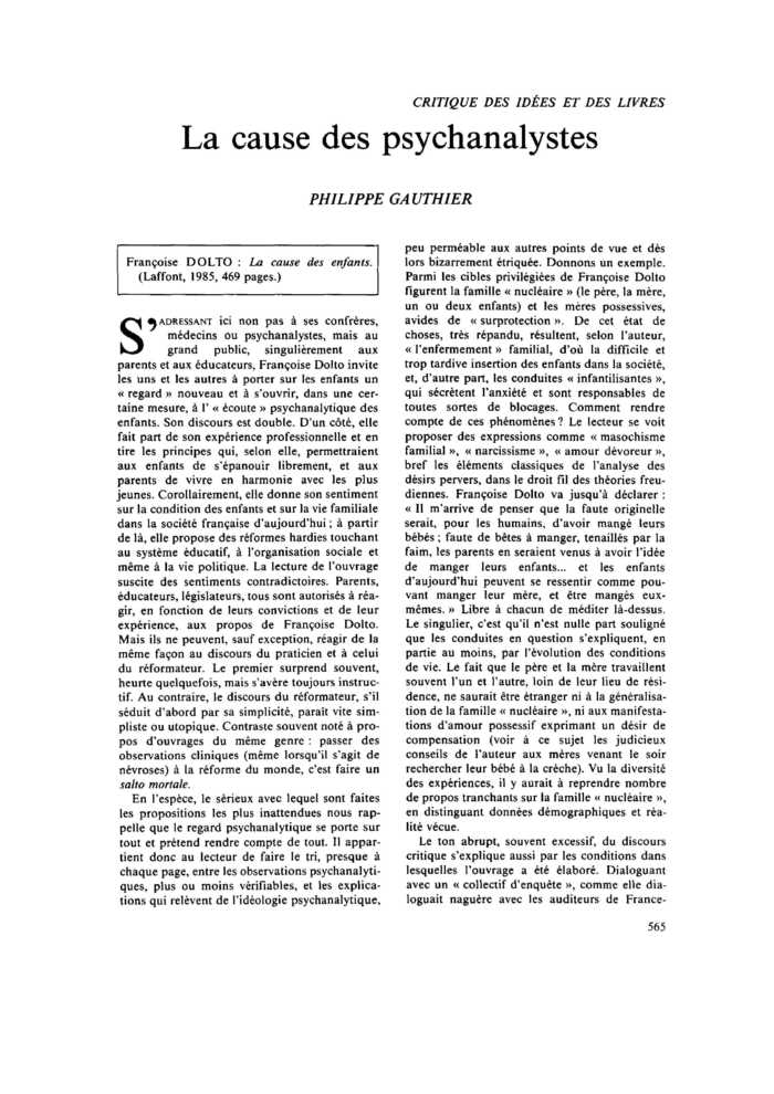 La cause des psychanalystes
 – page 1