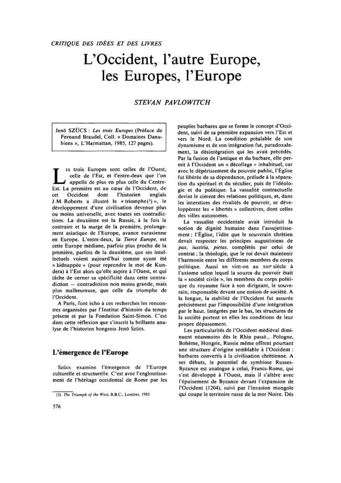 L’Occident, l’autre Europe, les Europes, l’Europe
 – page 1