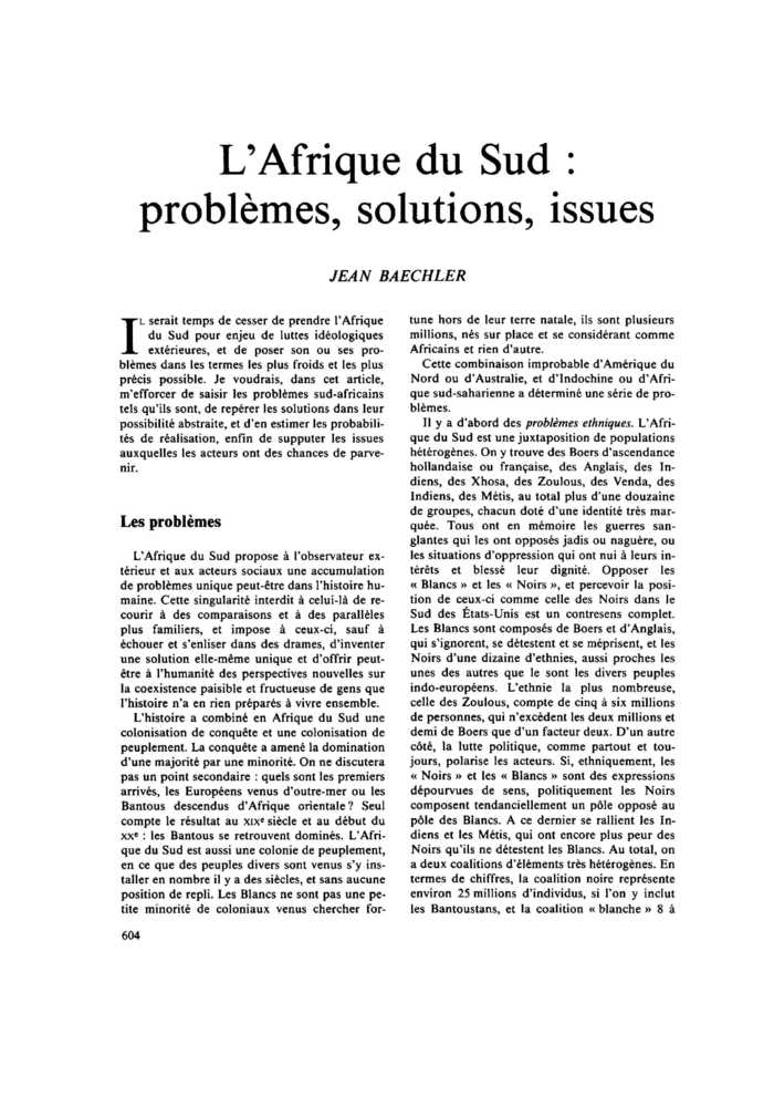 L’Afrique du Sud : problèmes, solutions, issues
 – page 1