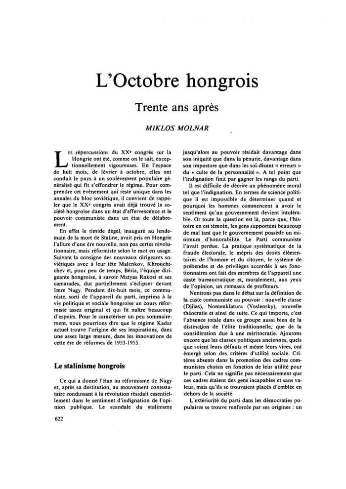 L’Octobre hongrois. Trente ans après
 – page 1