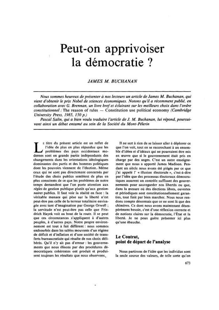 Peut-on apprivoiser la démocratie ?
 – page 1