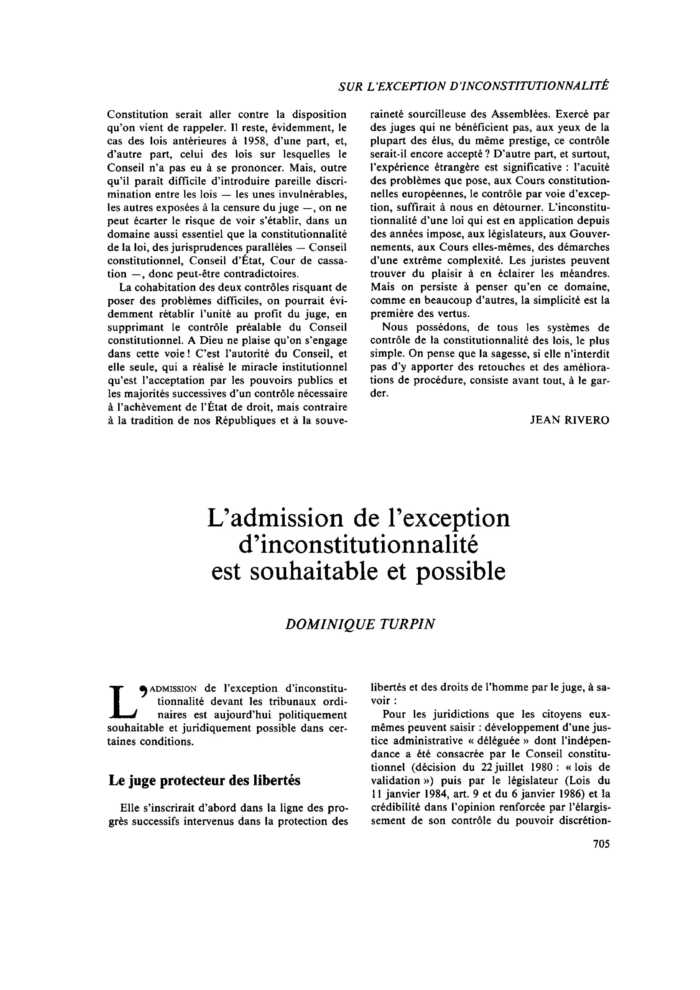 L’admission de l’exception d’inconstitutionnalité est souhaitable et possible
 – page 1