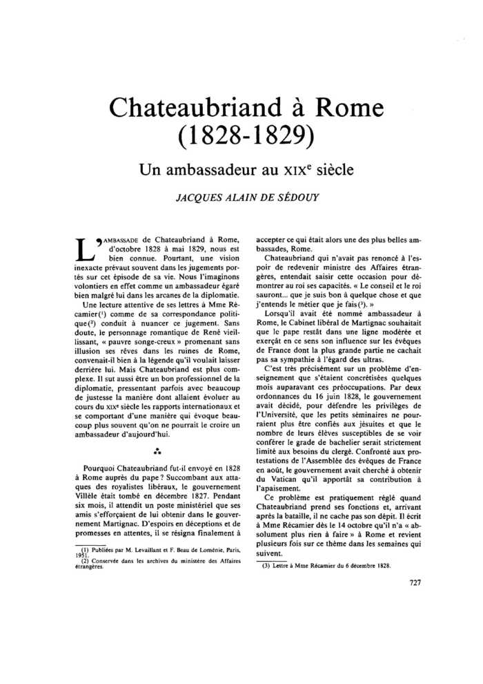 Chateaubriand à Rome (1828-1829). Un ambassadeur au XIXe siècle
 – page 1