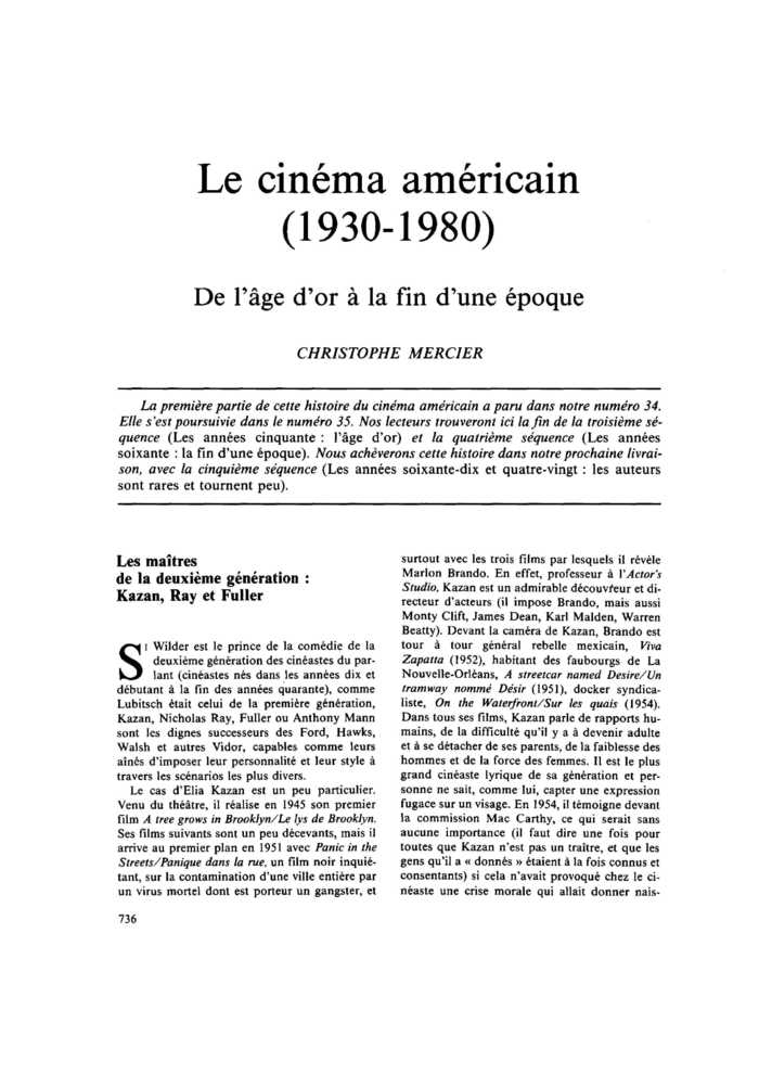 Le cinéma américain (1930-1980). De l’âge d’or à la fin d’une époque
 – page 1