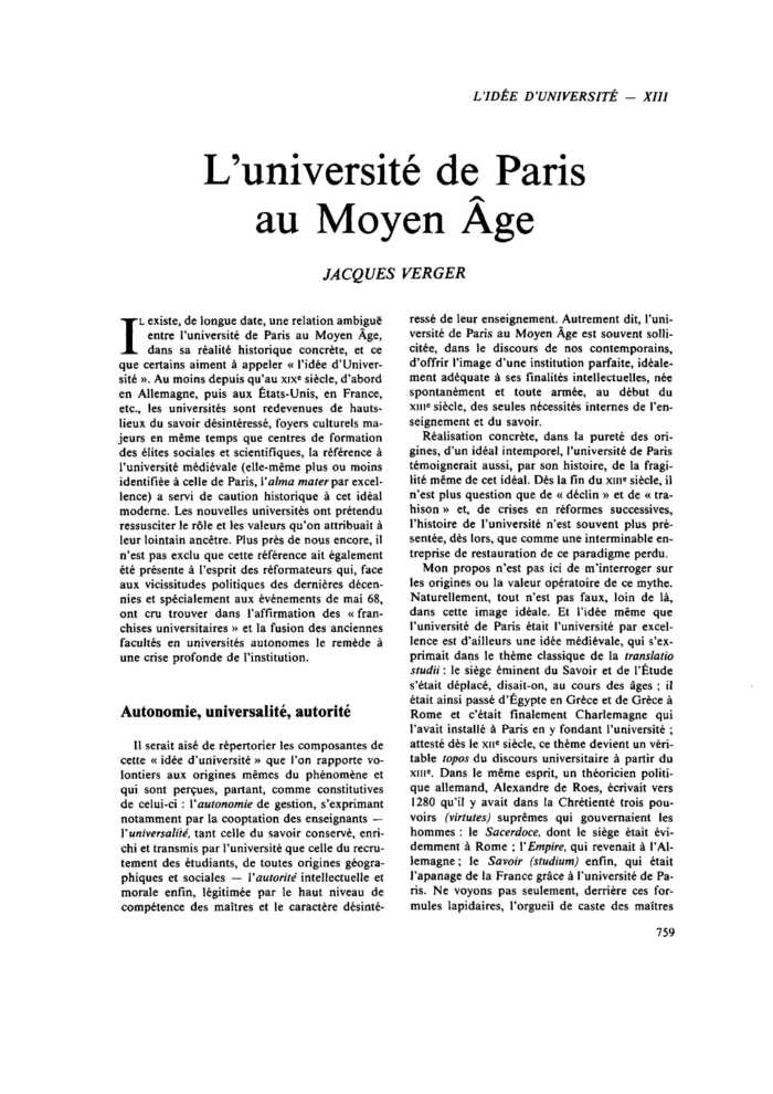 L’université de Paris au Moyen Âge
 – page 1