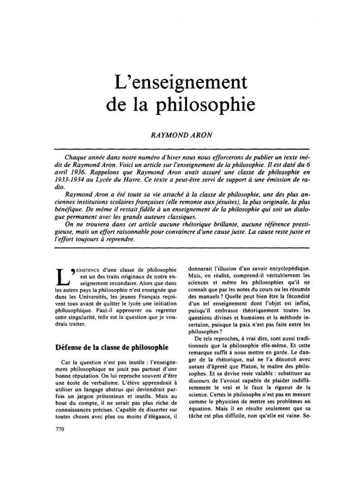 L’enseignement de la philosophie
 – page 1