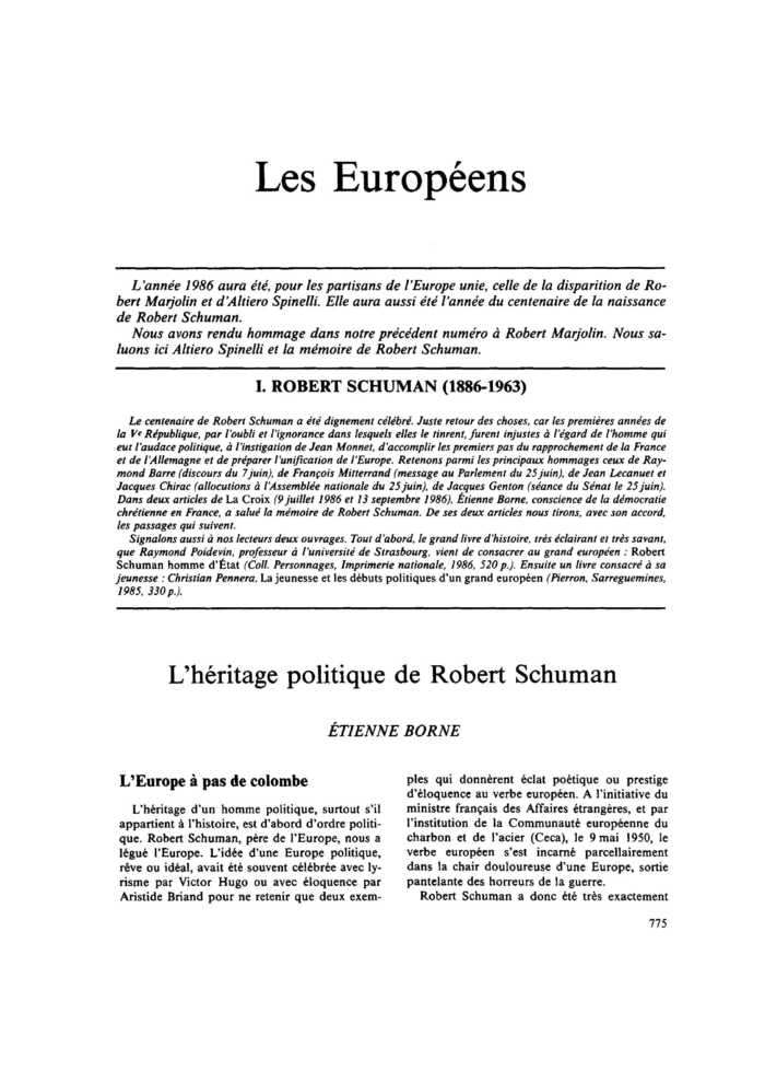 L’héritage politique de Robert Schuman
 – page 1