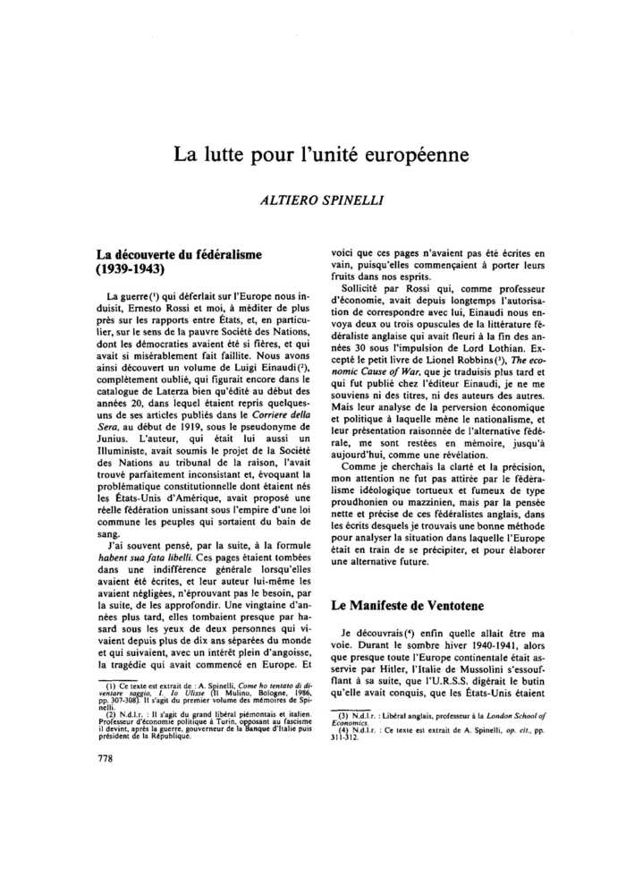 La lutte pour l’unité européenne
 – page 1