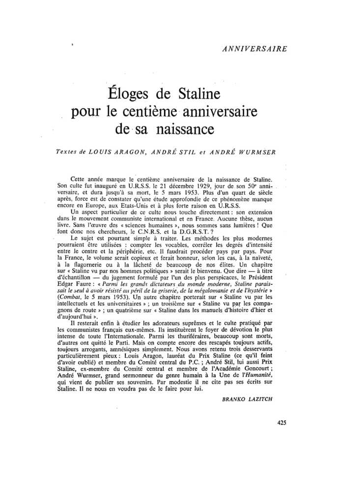 Éloges de Staline pour le centième anniversaire de sa naissance
 – page 1