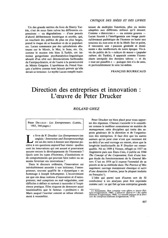 Direction des entreprises et innovation : L’œuvre de Peter Drucker
 – page 1