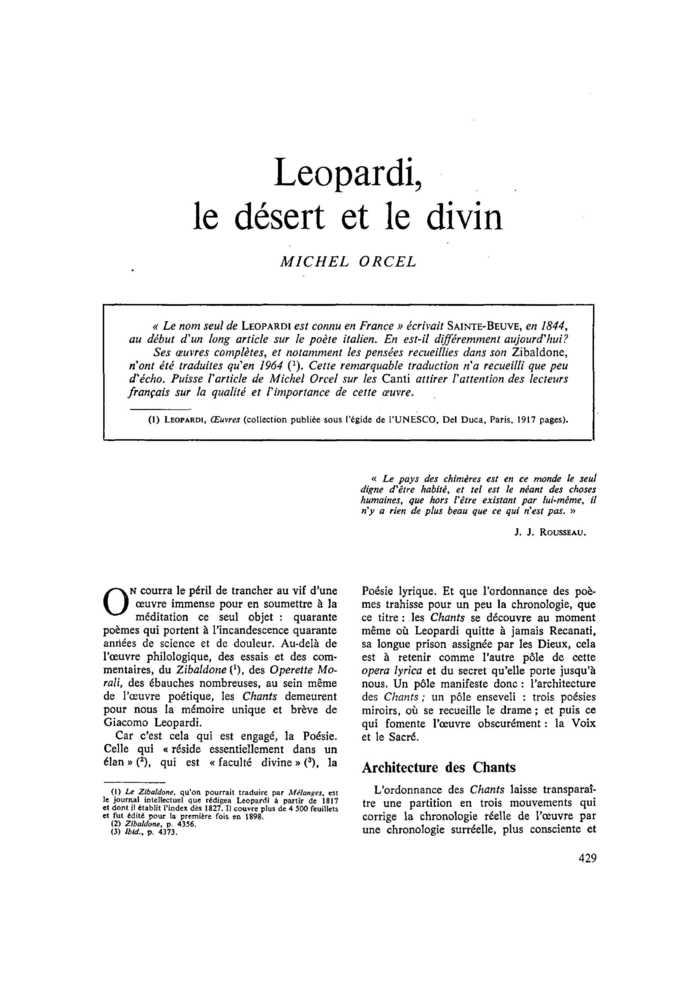 Leopardi, le désert et le divin
 – page 1