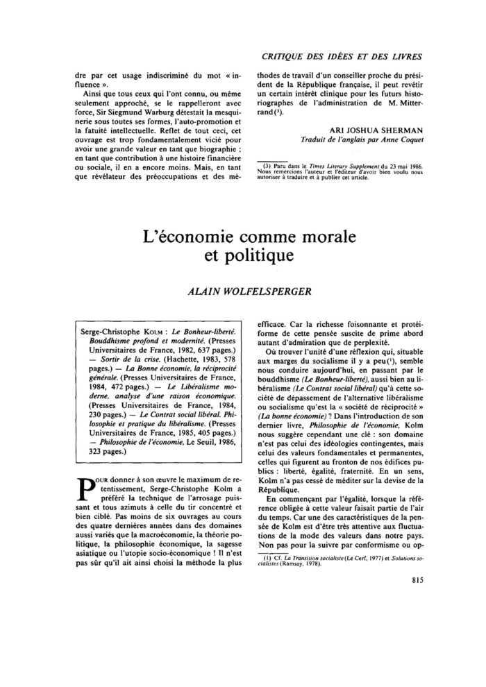 L’économie comme morale et politique
 – page 1