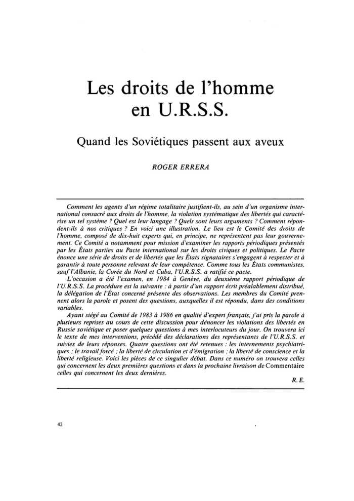 Les droits de l’homme en U.R.S.S.. Quand les Soviétiques passent aux aveux
 – page 1