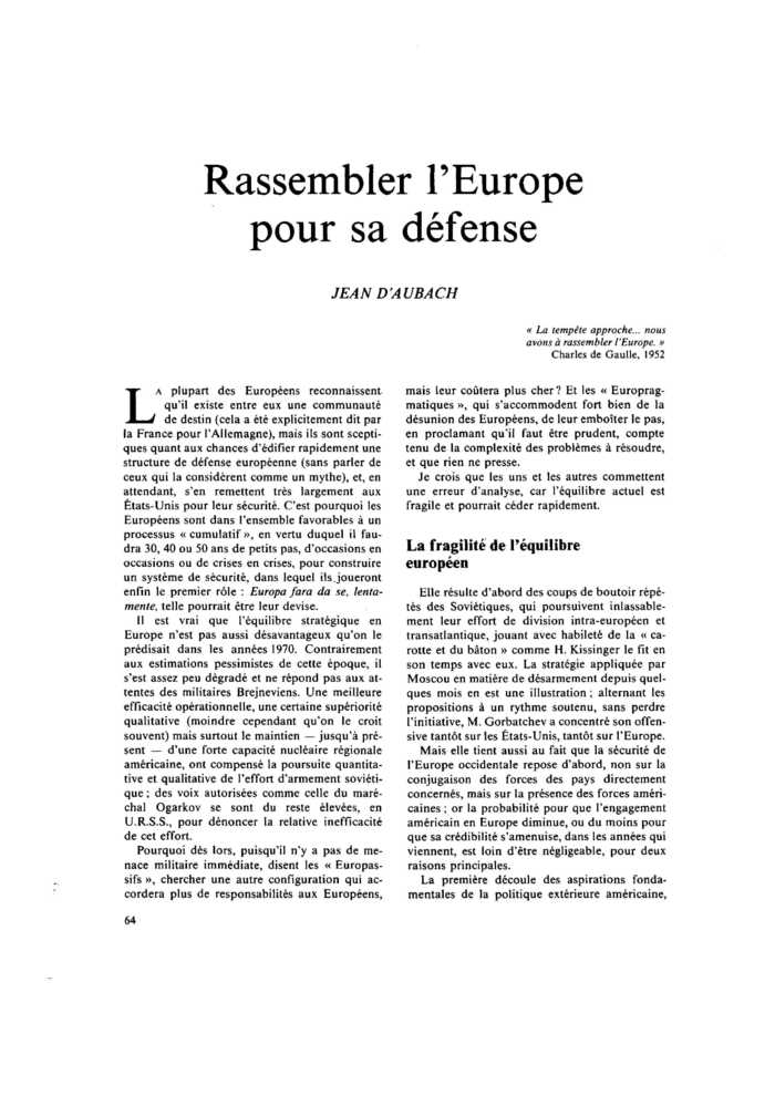 Rassembler l’Europe pour sa défense
 – page 1