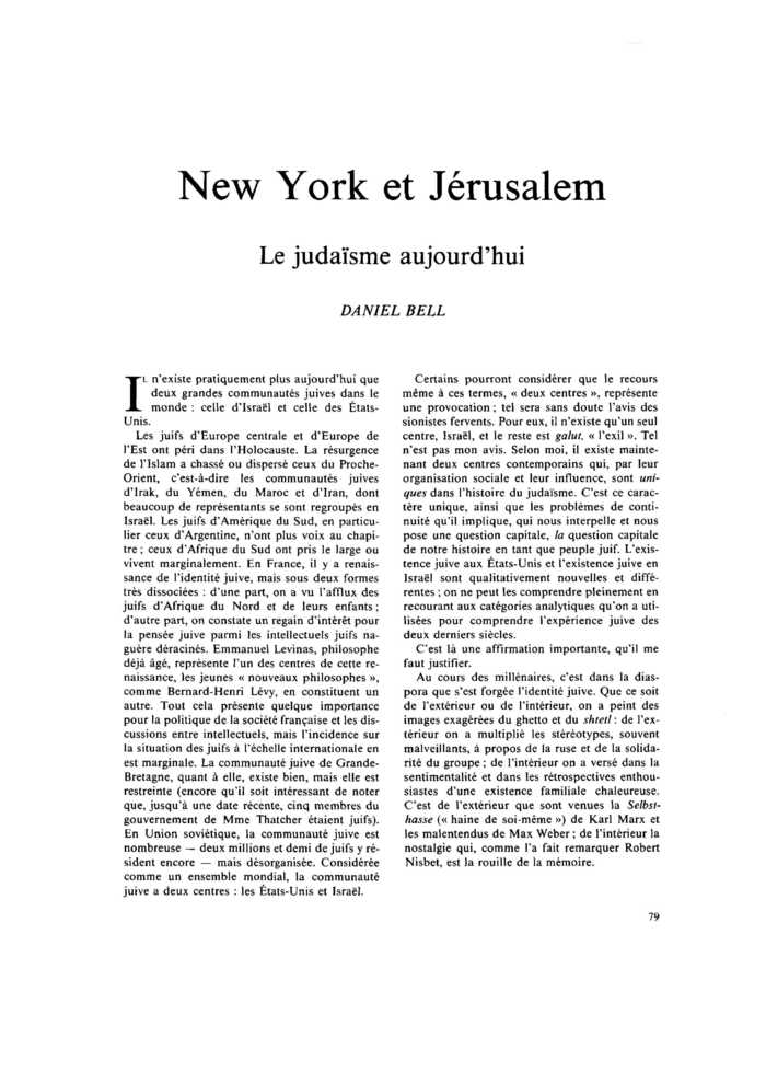 New York et Jérusalem. Le judaïsme aujourd’hui
 – page 1