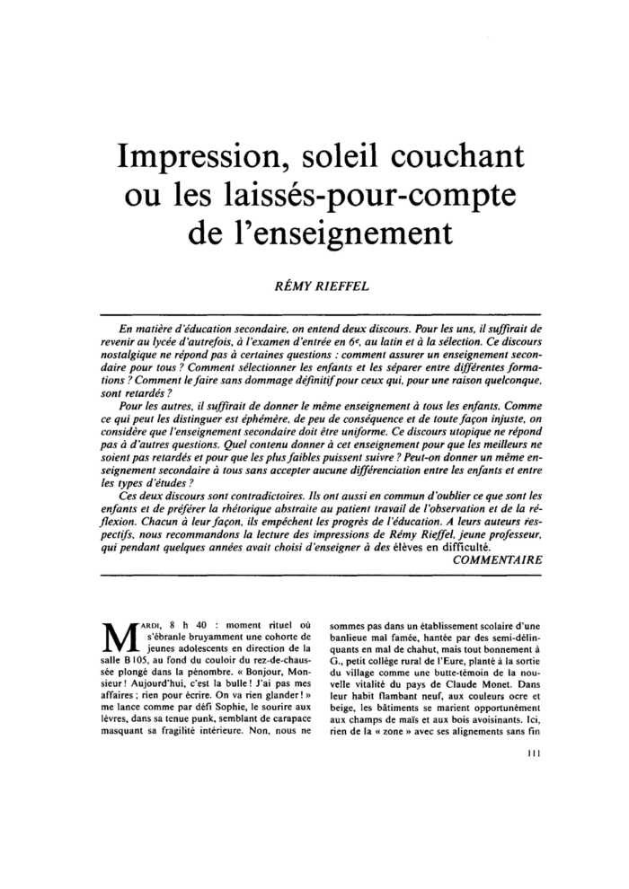 Impression, soleil couchant ou les laissés-pour-compte de l’enseignement
 – page 1